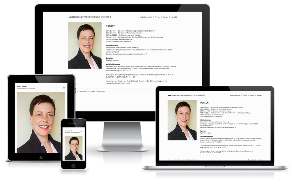 Webdesign - Anwältin Annika Hirsch Othmarschen Strafverteidigerin